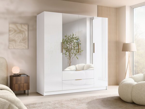 Šatní skříň se zrcadlem Betaso II 200 Gloss, Barva: bílá / lesk bílý + černá 5903211510212
