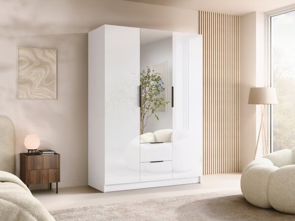 Šatní skříň se zrcadlem Cumair II 150 Gloss, Barva: bílá / lesk bílý + černá 5903211510175