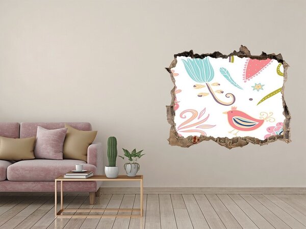 Díra 3D fototapeta nálepka Květiny a ptáci nd-k-63656214