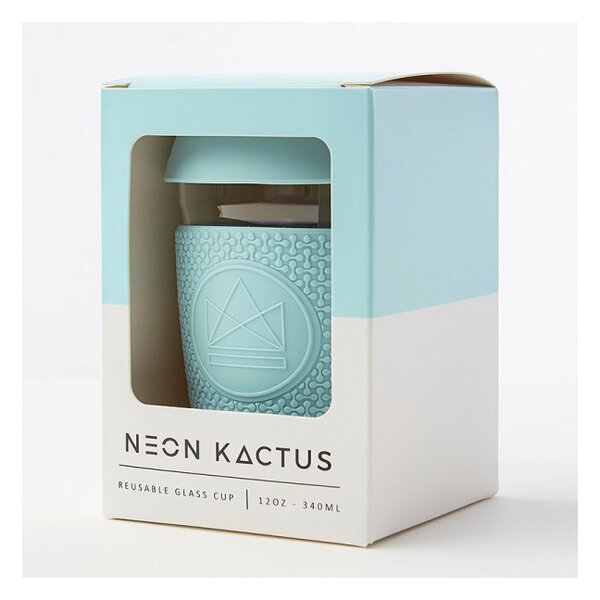 Neon Kactus Skleněný termohrnek na kávu, 340ml, Neon Kactus, světle modrý