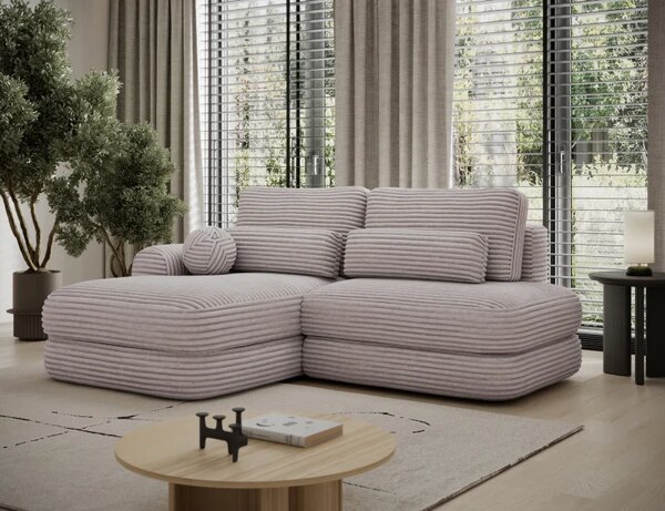 Rohová sedací souprava Ripeli s funkcí spaní a úložným prostorem, světle šedý samet, levé provedení