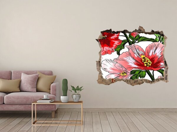 Nálepka 3D díra na zeď beton Hibiskus nd-k-65039906
