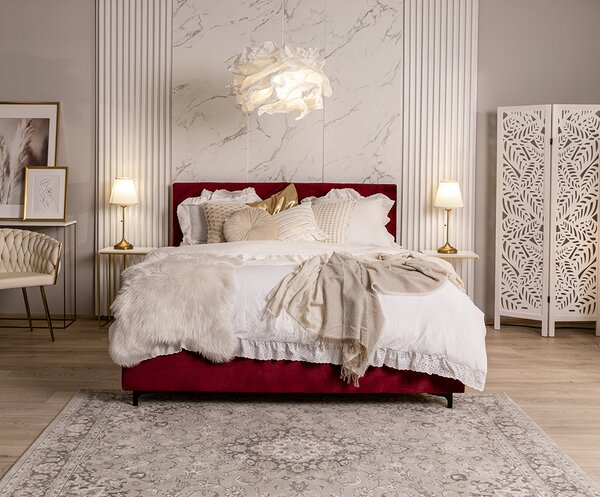 Čalouněná postel ELEGANTE 120x200 Vínová Paris s úložným prostorem kovový rošt