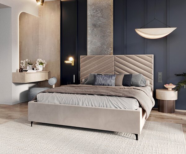 Čalouněná postel ELEGANTE 160x200 Béžová Paris s úložným prostorem kovový rošt