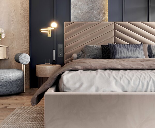 Čalouněná postel ELEGANTE 160x200 Béžová Paris s úložným prostorem kovový rošt