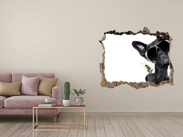 Díra 3D fototapeta nálepka Pes s martini nd-k-65998306