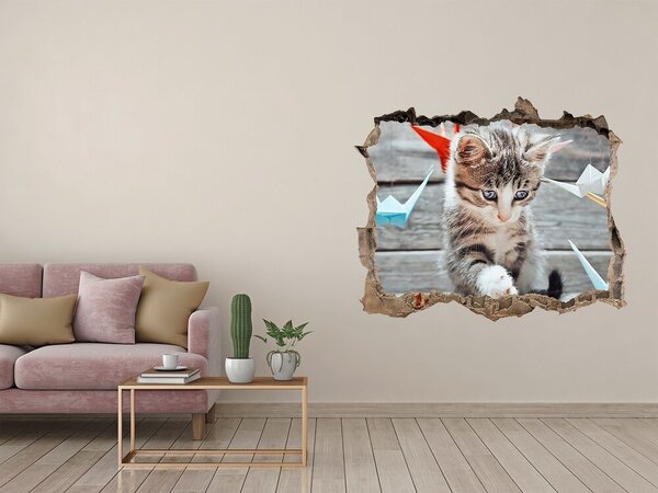 Díra 3D fototapeta Kočka ptáci z papíru nd-k-66724934