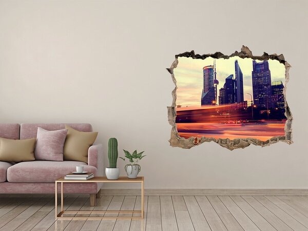 Fototapeta díra na zeď 3D Šanghaj noc nd-k-67141360
