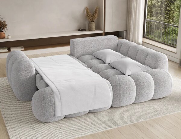 Rohová sedací souprava Cozion s funkcí spaní a úložným prostorem, šedý ženyl, pravé provedení