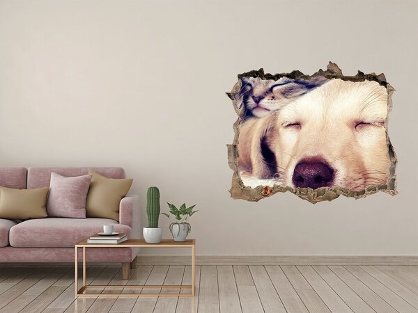 Díra 3D fototapeta na stěnu Štěně a kočky nd-k-67600578