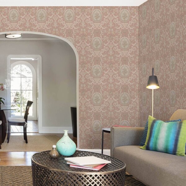 Tapety Barokní ornament s květinami na růžovém pozadí, Tapety francouzské, a00160 : uwalls.cz