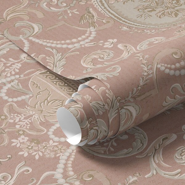 Tapety Barokní ornament s květinami na růžovém pozadí, Tapety francouzské, a00160 : uwalls.cz