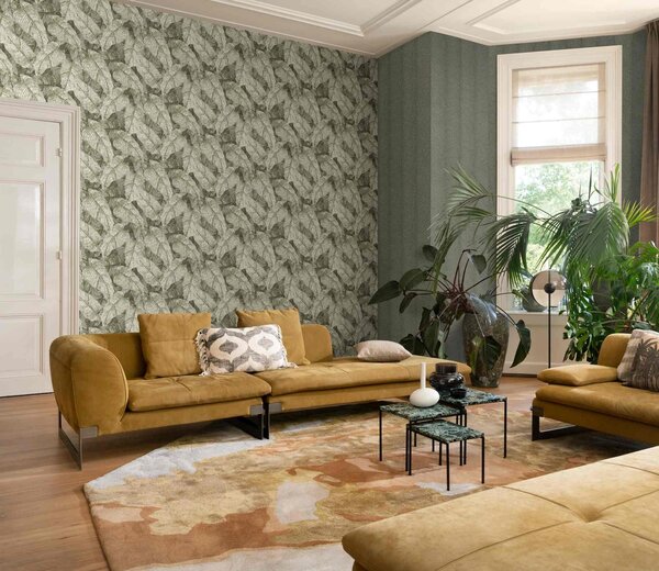 RASCH | Vliesová tapeta na zeď Amara 720303 | 0,53 x 10,05 m | zelená, šedá