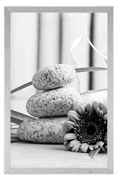 Plakát meditační a wellness zátiší v černobílém provedení