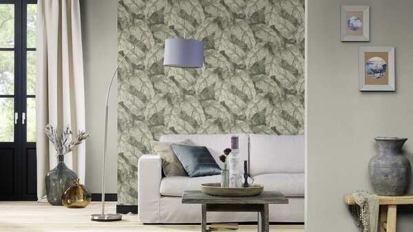 RASCH | Vliesová tapeta na zeď Amara 720549 | 0,53 x 10,05 m | zelená, bílá