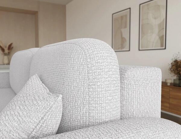 Rohová sedací souprava Bawal s funkcí spaní a úložným prostorem, světle šedé bouclé, pravostranná