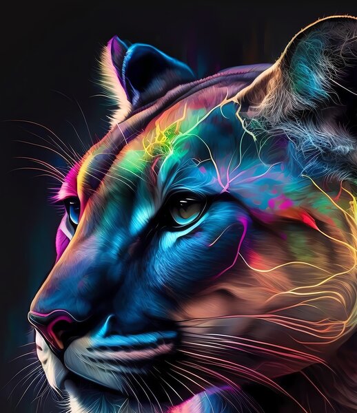 Obraz na plátně - barevná puma (černý panter) FeelHappy.cz Rozměr (Šířka/Výška): 40 x 40 cm