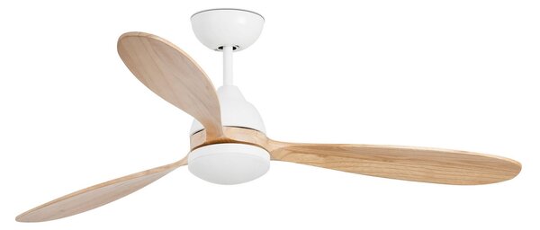Stropní ventilátor Poros, LED osvětlení, Ø 132 cm, bílá/světlé dřevo FARO BARCELONA, Poros, stmívatelné, Bílá, Obývací pokoj, Kov, Moderní