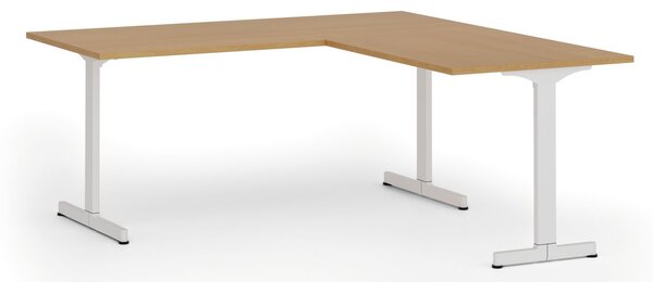 Rohový kancelářský stůl PRIMO BETA L, 180x180 cm, L/P, bílá podnož, buk