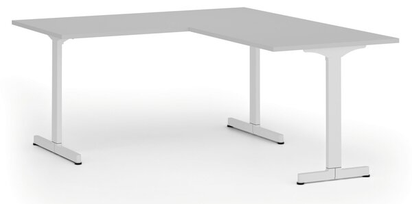 Rohový kancelářský stůl PRIMO BETA L, 160x180 cm, L/P, bílá podnož, šedá