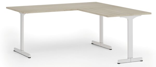 Rohový kancelářský stůl PRIMO BETA L, 180x180 cm, L/P, bílá podnož, dub přírodní