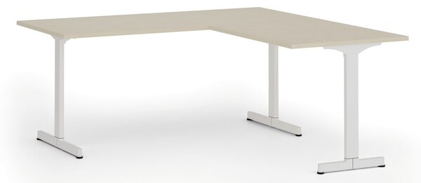Rohový kancelářský stůl PRIMO BETA L, 180x180 cm, L/P, bílá podnož, bříza
