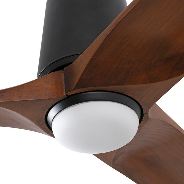 LED ventilátor Heywood L, Ø 132 cm, černý/v barvě dřeva – Faro FARO BARCELONA, Heywood L, stmívatelné, Dřevo, Obývací pokoj, Dřevo, Moderní