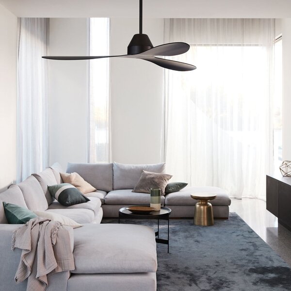 Stropní ventilátor Whitehaven, černý, DC, Ø 142 cm – Beacon Beacon Lighting, Whitehaven, Černá, Obývací pokoj, Plast, Moderní