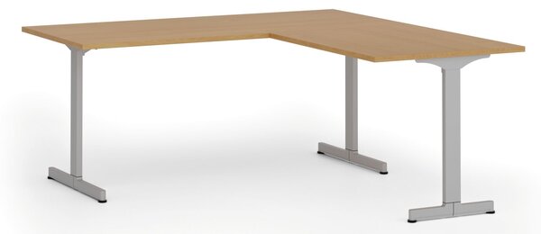Rohový kancelářský stůl PRIMO BETA L, 180x180 cm, L/P, šedá podnož, buk