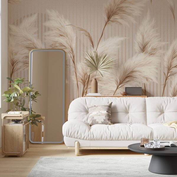 Fototapety Tráva pampas na pozadí čar v béžových tónech, Fototapety příroda, w09104 : uwalls.cz