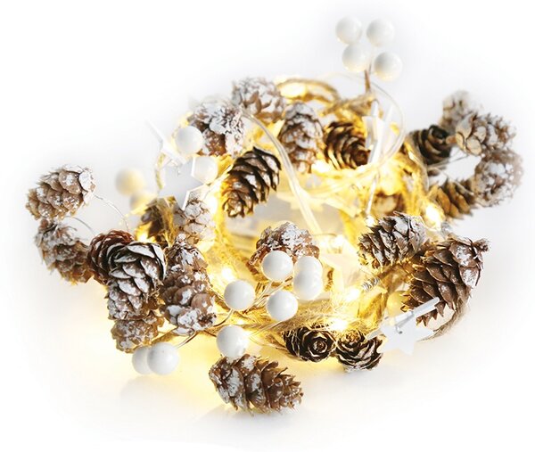 ACA DECOR LED Vánoční girlanda - Bílé šištičky, teplá bílá, 2xAA, 160 cm