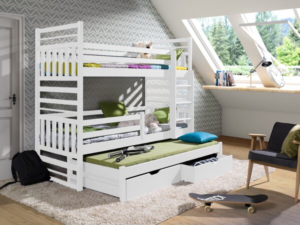 Patrová postel s přistýlkou a úložným prostorem 80x180 SINA - bílá, pravé provedení