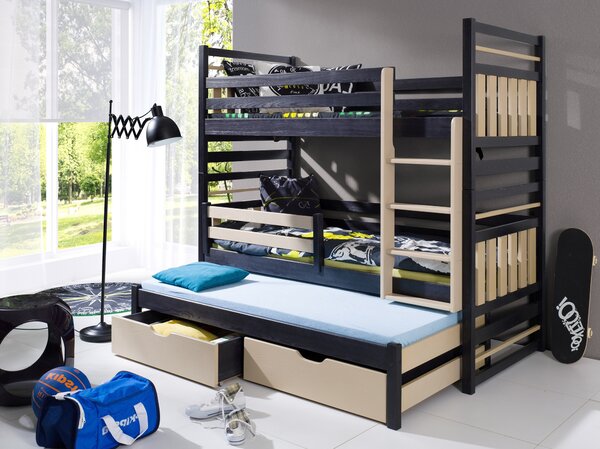 Patrová postel s přistýlkou a úložným prostorem 80x180 SINA - wenge / cappuccino, pravé provedení