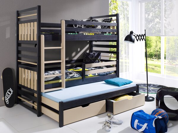 Patrová postel s přistýlkou a úložným prostorem 80x180 SINA - wenge / cappuccino, levé provedení