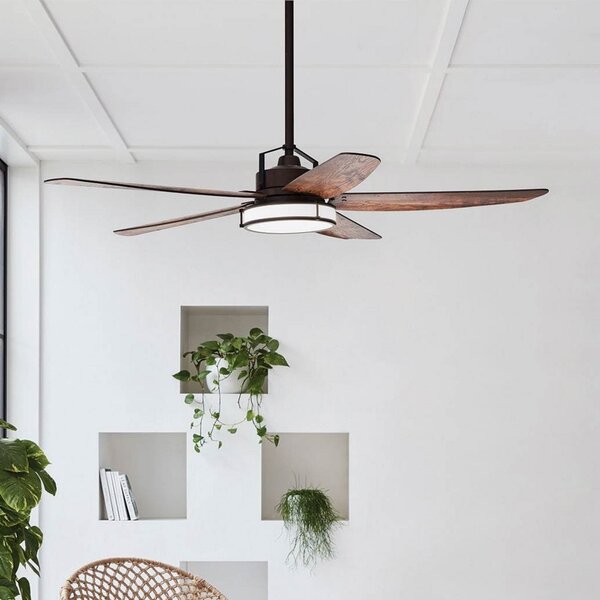 Stropní ventilátor Louisville se světlem, bronzový, tichý – Beacon Beacon Lighting, Louisville, stmívatelné, Dřevo, Obývací pokoj, Dřevo
