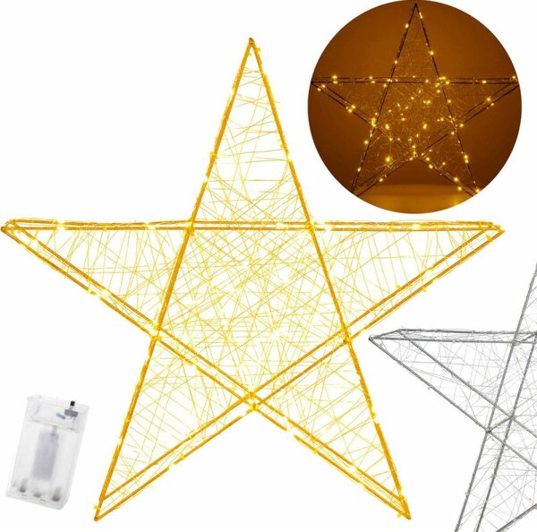 LED Hvězda - 55cm, 100LED, 3xAA, IP20, teplá bílá