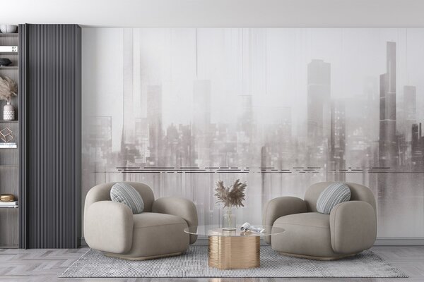 Fototapety Abstraktní texturovaná městská krajina s vysokými budovami a pásy v odstínech šedé a bílé barvy,, Fototapety city, w09119 : uwalls.cz