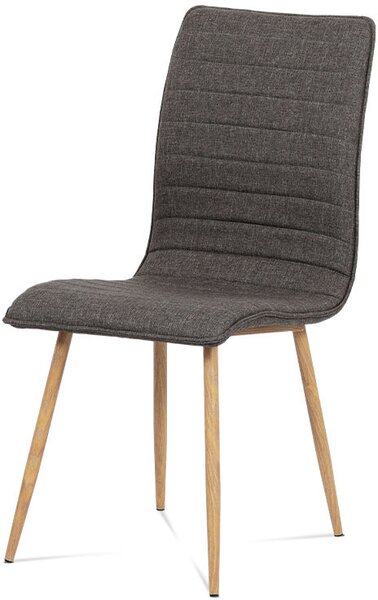 Jídelní židle, potah coffee látka, kovová 4nohá podnož, 3D dekor dub HC-368 COF2