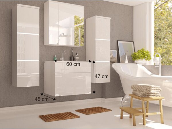 KONDELA Skříňka pod umyvadlo, bílá / bílý extra vysoký lesk HG, MASON WH13
