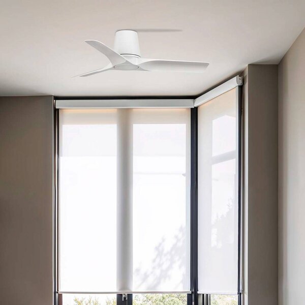 FARO BARCELONA Stropní ventilátor Hey S, bílý, stejnosměrný motor, tichý, Ø 90 cm, Bílá / opál, Obývací pokoj / jídelna, Plast, Moderní