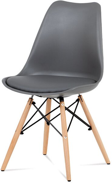 Jídelní židle šedý plast / šedá koženka / natural CT-741 GREY
