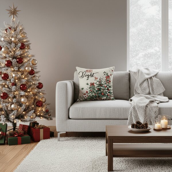 Vánoční povlak na polštář HOLLY CHARM 45x45 cm, béžový
