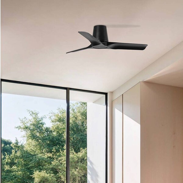 FARO BARCELONA Stropní ventilátor Hey S, černý, DC motor, tichý, Ø 90 cm, Černá, Obývací pokoj / jídelna, Plast, Moderní