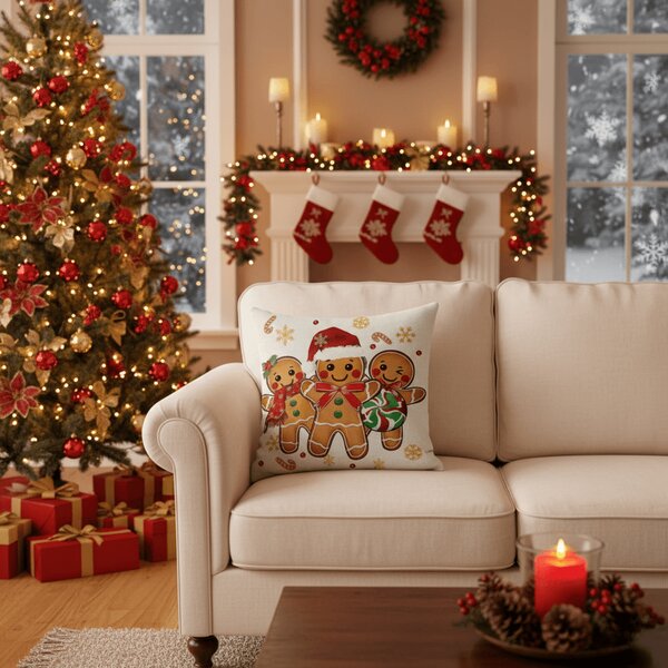 Vánoční povlak na polštář GINGERJOY 45x45 cm, béžový