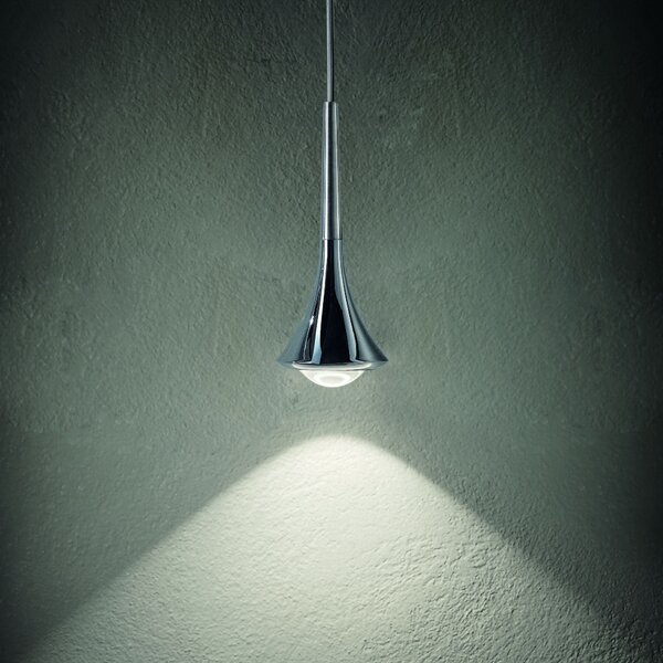 Lodes 15611 2027 Rain, závěsné svítidlo ve tvaru kapky chrom/černá, 1x7W LED 2700K stmívatelné, výška 21cm