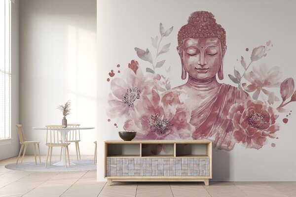 Fototapety Akvarel Buddha s květinami, duchovní, vínová barevná paleta , Fototapety květiny, w04005v2 : uwalls.cz