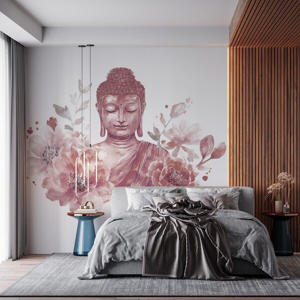 Fototapety Akvarel Buddha s květinami, duchovní, vínová barevná paleta , Fototapety květiny, w04005v2 : uwalls.cz