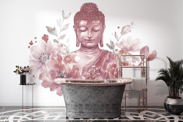 Fototapety Akvarel Buddha s květinami, duchovní, vínová barevná paleta , Fototapety květiny, w04005v2 : uwalls.cz
