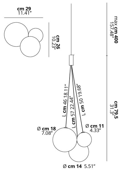 Lodes 16410 4630 Random, závěs z bronzového foukaného skla, 3x1W LED 3000K, šířka 29cm