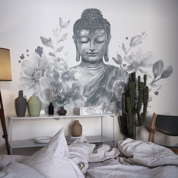 Fototapety Akvarel Buddha s květinami, duchovní, šedá paleta barev , Fototapety květiny, w04005v1 : uwalls.cz